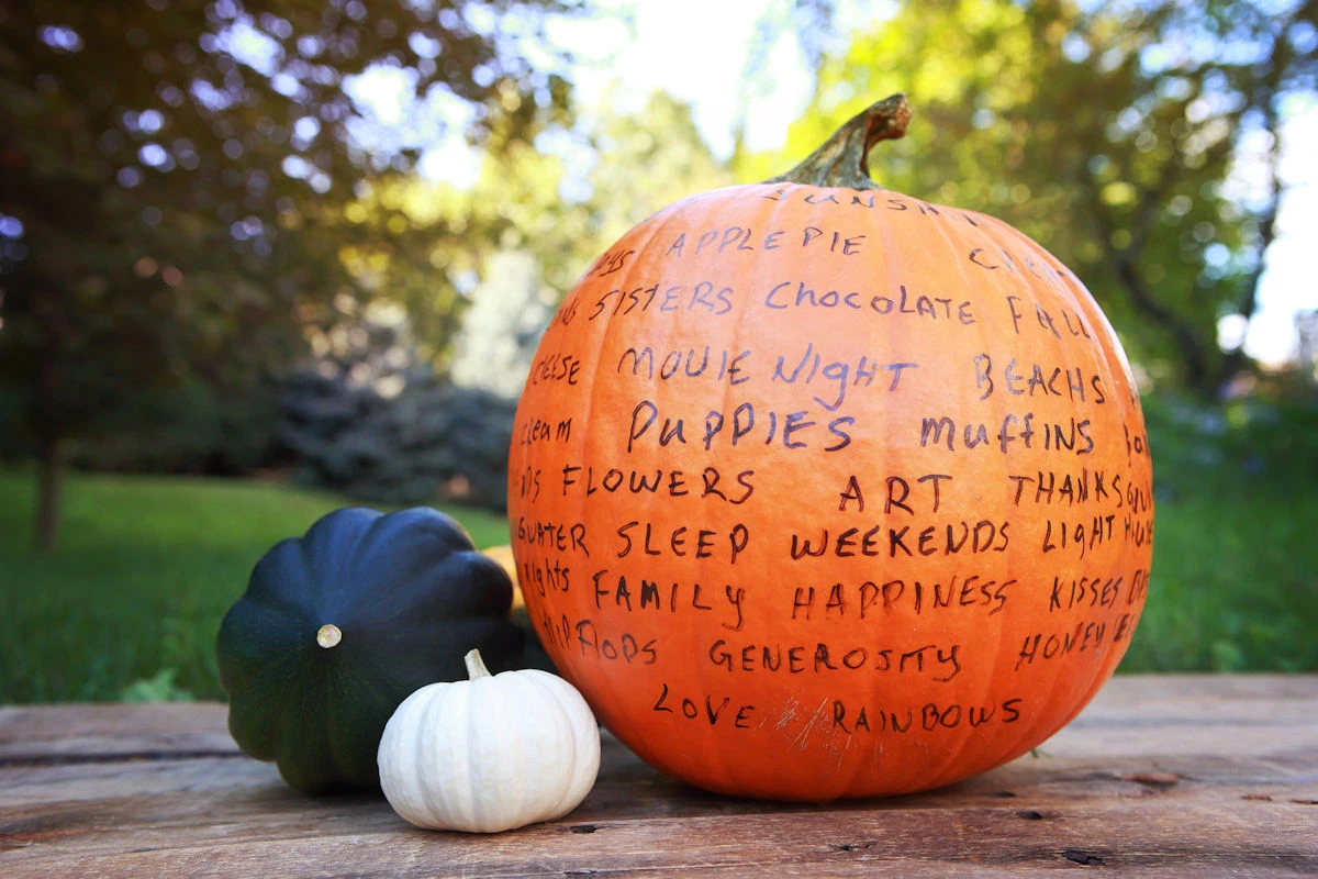 gratitude list on a pumpkin be grateful at Thanksgiving
